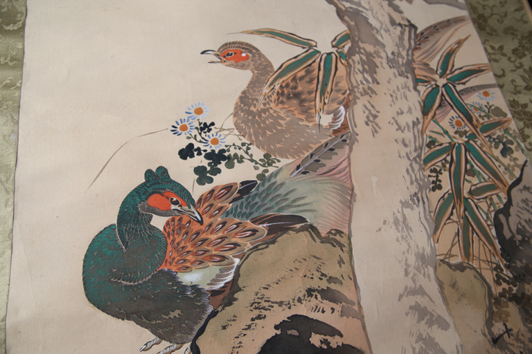 Japanese hanging scroll, pair of Japanese Pheasants